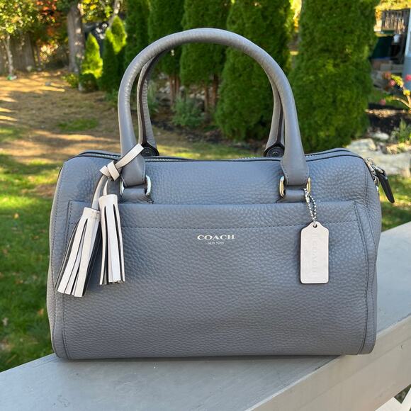 COACH Boston Style Satchel, Gray Pebble Leather Tote - Picture 6 of 13